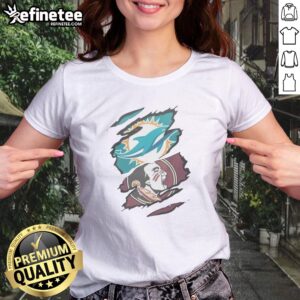 Pretty Miami Dolphins Florida State Seminoles NFL NCAA Ripped Effect girlt shirt featuring a trendy ripped design.