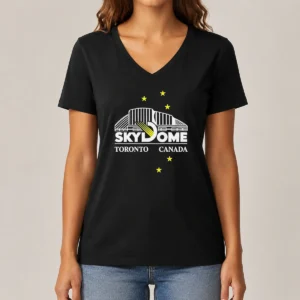 Premium Toronto Blue Jays MLB Skydome Toronto Canada Stadium V Neck Shirt in blue with team logo and stadium design