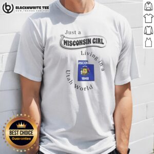 Premium Just A Wisconsin Girl Living In A Utah World Wisconsin Utah Map Shirt featuring state map design on comfortable cotton tee