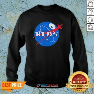 Nice Red 5 NASA Parody Logo Sweatshirt sweatshirt optimized showing front view of red crewneck sweatshirt with parody logo