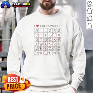 Hot I Love Crosswords Joy Peace Love Sweatshirt in cozy fabric with bold graphic text on front