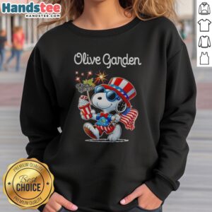 Good Snoopy X Olive Garden Fourth Of July American 250 Years 1776 2026 Fireworks sweatshirt featuring vibrant graphics