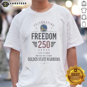 Funny Golden State Warriors X Celebrating Freedom 250 United We Stand 1776 2026 shirt displayed on a hanger