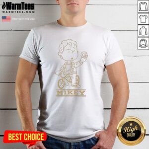 Top Mikey Goonies Character On BMX Bike Riding With Coin Illustration shirt featuring vibrant graphics