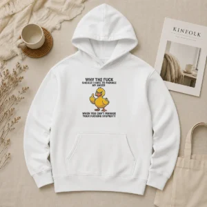 Premium Why The Fck Should I Have To Manage My Anger When You Cant Manage Your Stupidity Hoodie in black, front view with printed text design