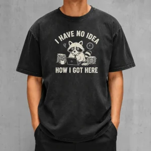 Official I Have No Idea How I Got Here washed t shirt in light grey with relaxed fit and soft fabric