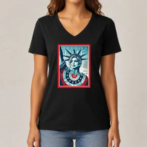 Nice Our America Time Magazine July 6 2026 V Neck Shirt in heather gray with bold front graphic