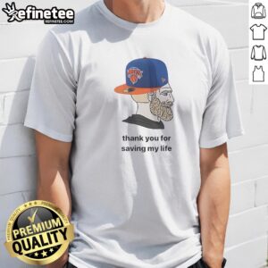 Funny New York Knicks Bearded Fan Cap Thank You For Saving My Life Meme Illustration t shirt in black, front view