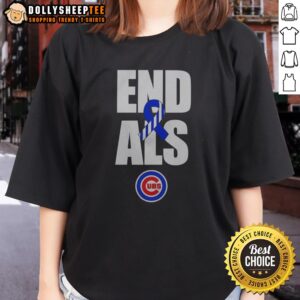 Good Nico Hoerner End ALS Chicago Cubs Ladies Shirt featuring a vibrant team logo and supportive message.