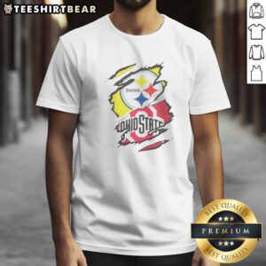 Funny Pittsburgh Steelers Ohio State Buckeyes Torn Logo Graphic Sport Shirt featuring a unique torn logo design.