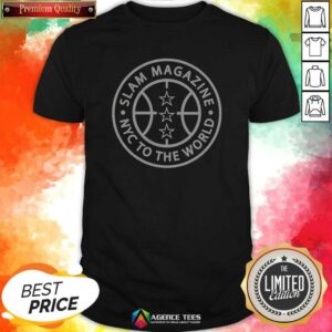 Awesome Slam Magazine NYC To The World Basketball shirt optimized for showcasing style and comfort.