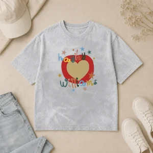 Official Williams Apple Heart Star Pop Washed T Shirt in soft cotton with vintage washed look