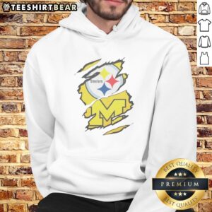Good Pittsburgh Steelers Michigan Wolverines Torn Metal Logo Graphic Hoodie featuring a distressed logo design