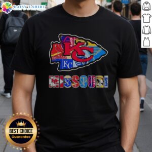 Nice MO Chiefs Royals Cardinals Blues Sporting Arrowhead Logo Shirt featuring team colors and emblematic design.