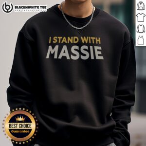 Original Massie I Stand With Text Sweatshirt in a cozy setting, showcasing its unique design.