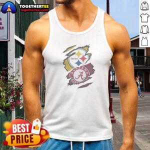 Premium Pittsburgh Steelers Alabama Crimson Tide Dual Team Logo Design Tank Top featuring vibrant logos
