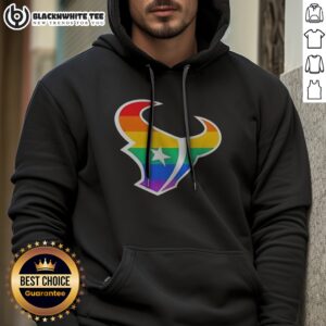Original Houston Texans Pride Flag Logo NFL Football Team Sports Rainbow Logo Art Hoodie displayed on a hanger