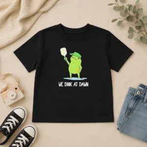 Pretty We Dink At Dawn Pickle Ball Frog Kids T-Shirt