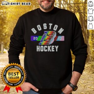 Good Boston Fleet Hockey Pride Month Sweatshirt featuring vibrant pride colors and team logo