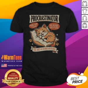 Awesome Procrastinator Cat shirt featuring a playful feline design in vibrant colors.