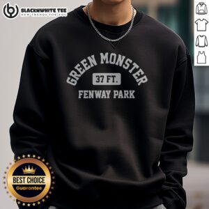 Original Green Monster 37 Ft Fenway Park Boston Red Sox Major League Baseball Massachusetts Sweatshirt displayed on a hanger