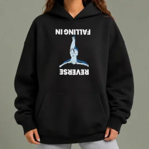 Funny Falling In Reverse Hoodie in black, featuring bold graphic print and adjustable drawstring hood