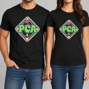 Premium CF PCA 4 Baseball Diamond Mascot Design Logo And Team Pride Sport Performance t shirt in dark color with mascot and team pride graphics
