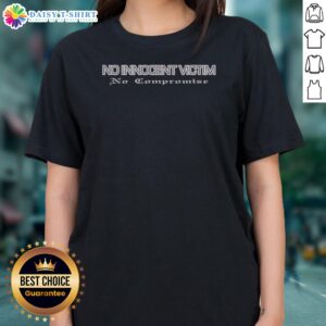 Premium No Innocent Victim No Compromise Hardcore Punk Band Music Ladies Shirt displayed on a neutral background.