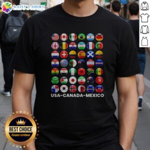 Original USA Canada Mexico International Soccer Tournament All Country Flags Shirt featuring vibrant national flags.