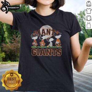 Original San Francisco Giants Peanuts Charlie Brown Snoopy MLB Team Ladies shirt featuring vibrant colors and playful graphics.