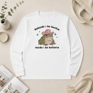 Top Cowboy Frog Outside I Be Hootin Inside I Be Hollerin Long Sleeve Shirt