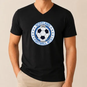 Funny Scotland Football 1873 Vintage Soccer V Neck Shirt featuring classic football design on soft fabric