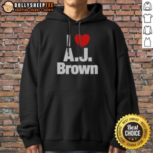 Funny Philadelphia Eagles I Love AJ Brown National Football League Players Association Hoodie displayed in a cozy setting