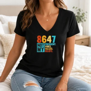 Hot 8647 Not My President Voice Values Beliefs Retro Political V-Neck Shirt