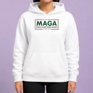 Official MAGA Make Algae Grow Again Hoodie in dark green with front pocket and adjustable hood