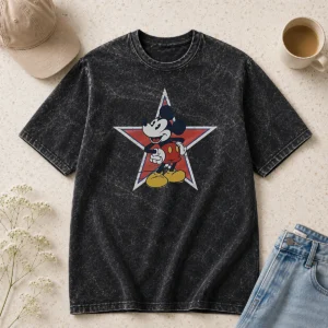 Good Disney Distressed Mickey Mouse Star Mens Washed T-Shirt