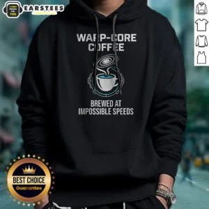 Pretty Warp Core Coffee Brewed At Impossible Speeds Hoodie in dark color, front view with drawstring hood and kangaroo pocket