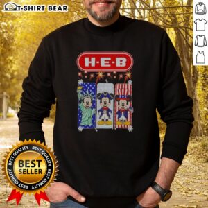 Original H E B Mickey Mouse USA Patriotic Fireworks Sweatshirt featuring a festive Mickey Mouse graphic with American flag fireworks on a cozy sweatshirt