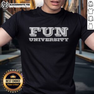 Funny Fun University Collegiate Brand Logo Shirt featuring a vibrant and playful design, perfect for casual wear.