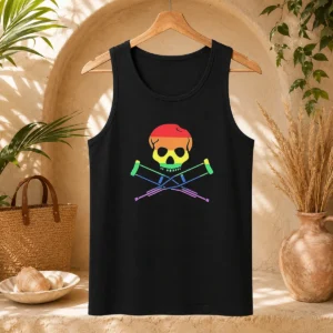 Premium Rainbow Skull And Crutches Pride Symbol Disability Awareness tank top featuring vibrant colors and bold disability pride design