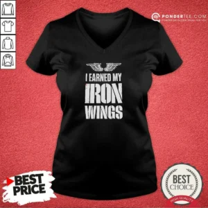 Official I Earned My Iron Wings Aviation Pilot V-Neck Shirt