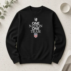 Top One Nation One Team USA Soccer long sleeve shirt in red and blue colors with bold team logo on front
