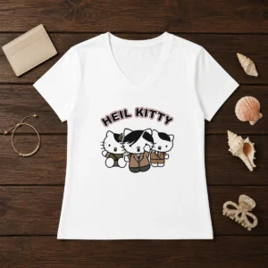 Hot Heil Kitty Parody Satire Cartoon Funny V-Neck Shirt