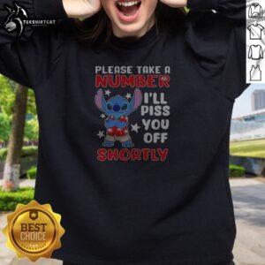 Hot Stitch Please Take A Number Ill Piss You Off Shortly Sweatshirt in charcoal gray, featuring bold white lettering on front