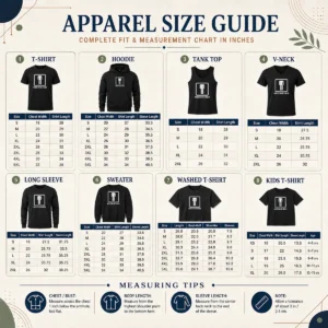 Size chart for Nice Guess What I Need Man Silhouette showing measurements in inches and centimeters