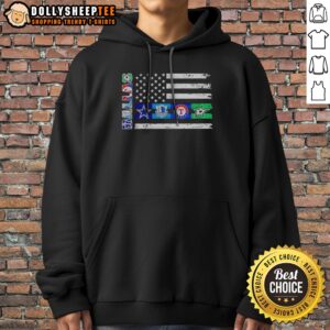 Awesome Dallas Sport Teams Dallas Cowboys Mavericks Rangers Stars Flag Logos Hoodie displayed in a vibrant setting.
