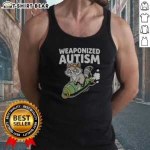 Top Weaponized Autism Raccoon Riding Rocket Bomb Funny Parody Humor Casual Cotton Tank top on tank top