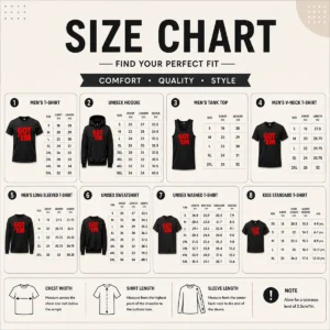Size chart for Hot Got Em Bold Red Text with measurements in inches and cm