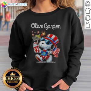 Official Snoopy X Olive Garden Fourth Of July American 250 Years 1776 2026 Fireworks Sweashirt featuring vibrant fireworks design