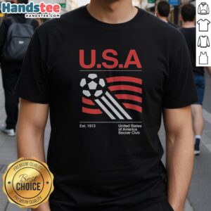 Premium Us National Team Historic 1913 Foundation Ball Flag United States Of America Soccer Club Shirt displayed on a hanger